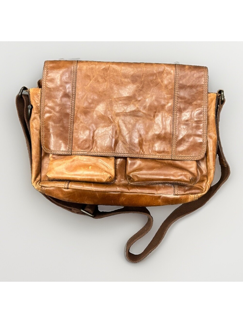 (RB) Vintage Fossil Genuine Leather Messenger Bag Brown Crossbody Laptop Brief
